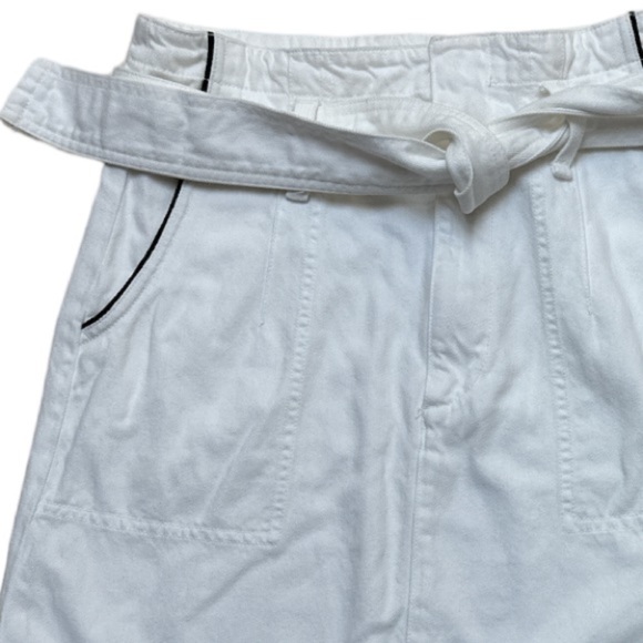 Rag & Bone Denim High Waisted White Denim Belted Mini Skirt With Contrast Piping - Picture 4 of 11